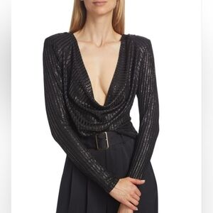 Ramy Brook NEW Carolina Metallic Rib Drape Blouse Large